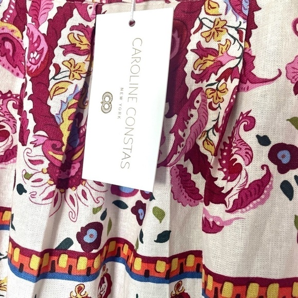 New CAROLINE CONSTAS Printed Linen Blend Bralette Crop Top and Midi Skirt Set - Picture 10 of 11